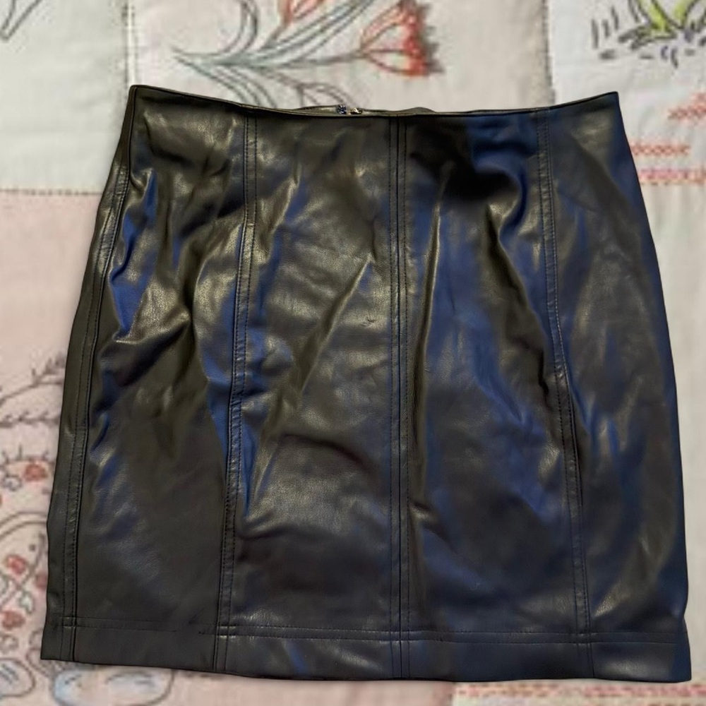 Free People Black Leather Mini Skirt